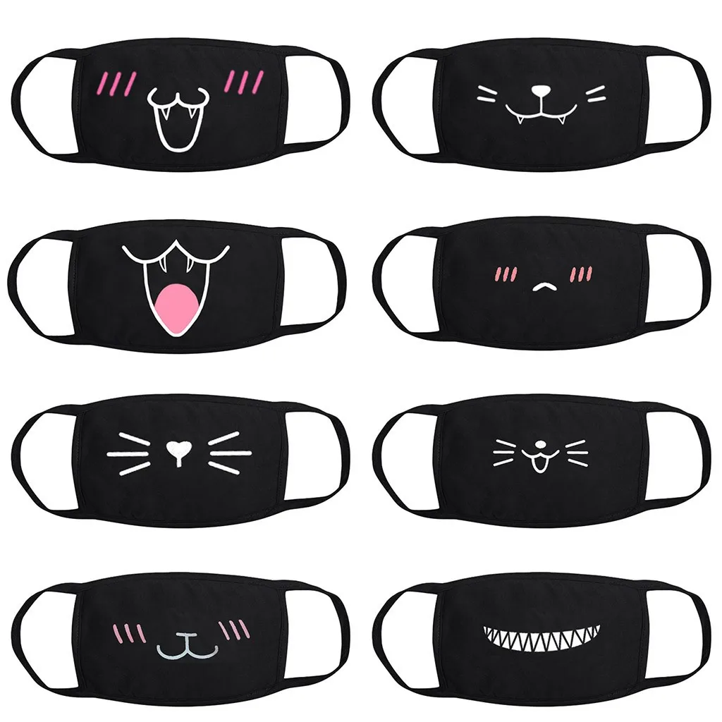 

8 Kinds Kawaii Cartoon Facial Expression Cotton Dustproof Face Mask Windproof Women Men Kids Anti-dust Haze Mouth Muffle Mask