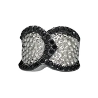 female fashion cool style black and white inlaid diamond ring simple net red index finger ring cross petal multi wtorey ring