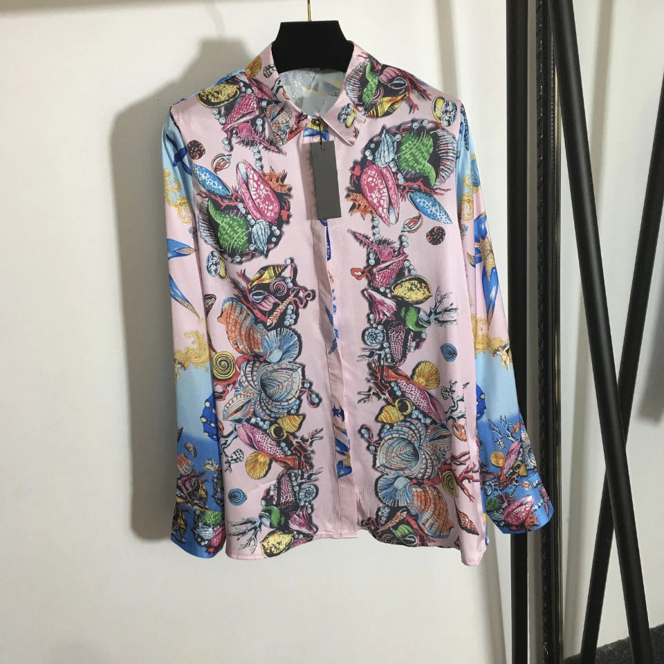 Spring Summer 2021 New arrival women's vintage shirts Fashion print high quality long sleeves blouses Top A426