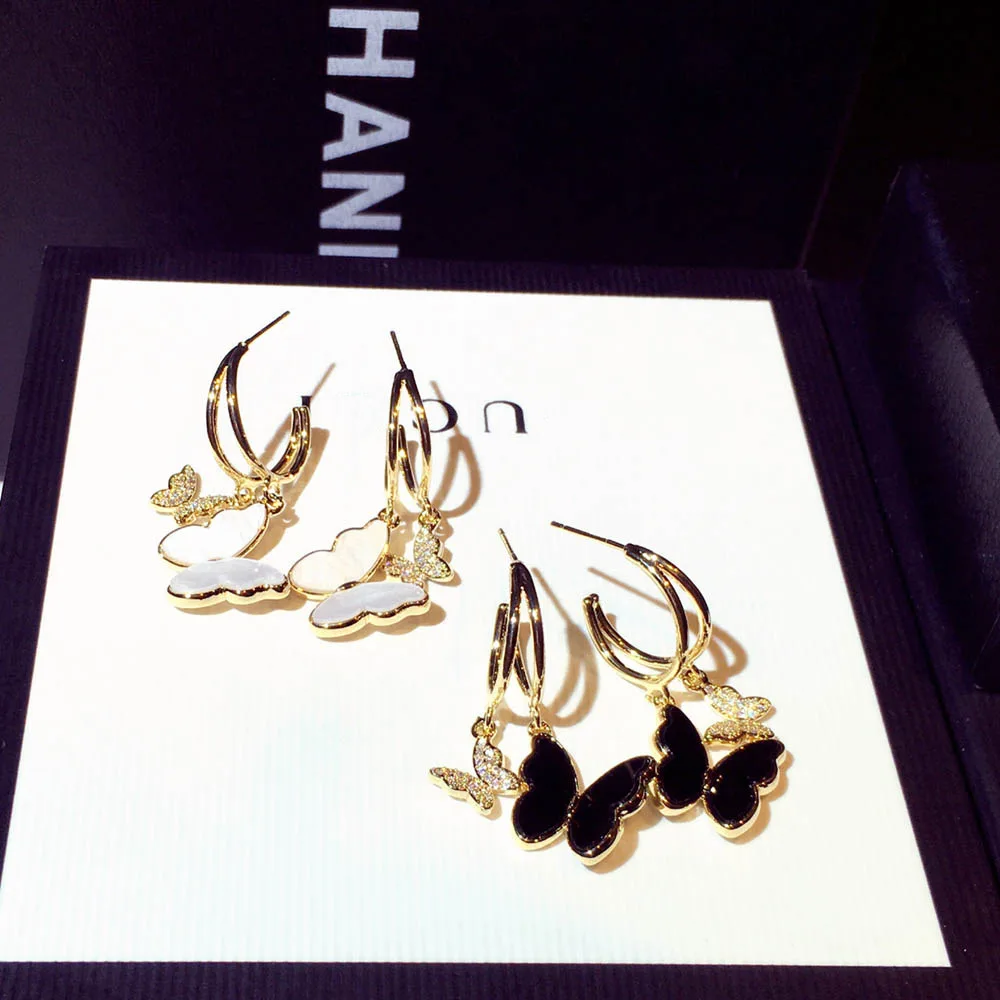 

Butterfly Earrings Women's S925 Silver Needle Upscale New Fashion Earrings Fashion Inlaid Rhinestone Butterfly Temperament