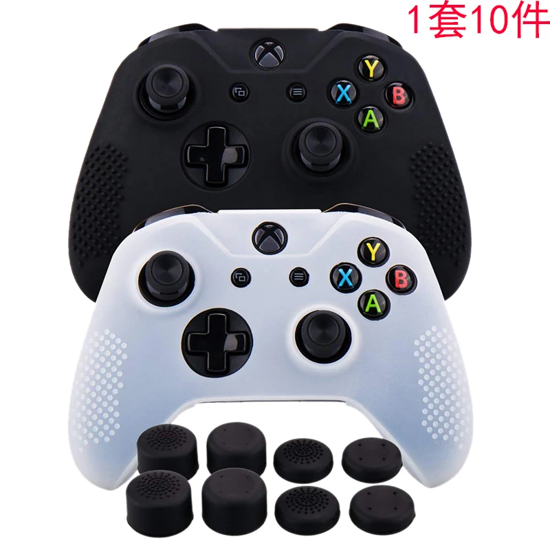 

RISE-Silicone Rubber Cover Skin Case Anti-Slip For Xbox One/S/X Controller X 2(Black & White) + Fps Pro Extra Height Thumb Grips