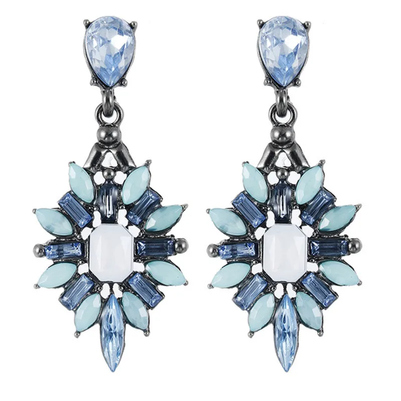 vwe0369blue Несколько винтажных подвесных сережек в этническом стиле с кристаллами, блестящие серьги со стразами для женщин, женские ювелирные украшения для вечеринки, украшения, аксессуары - Окраска металла: vwe0369blue