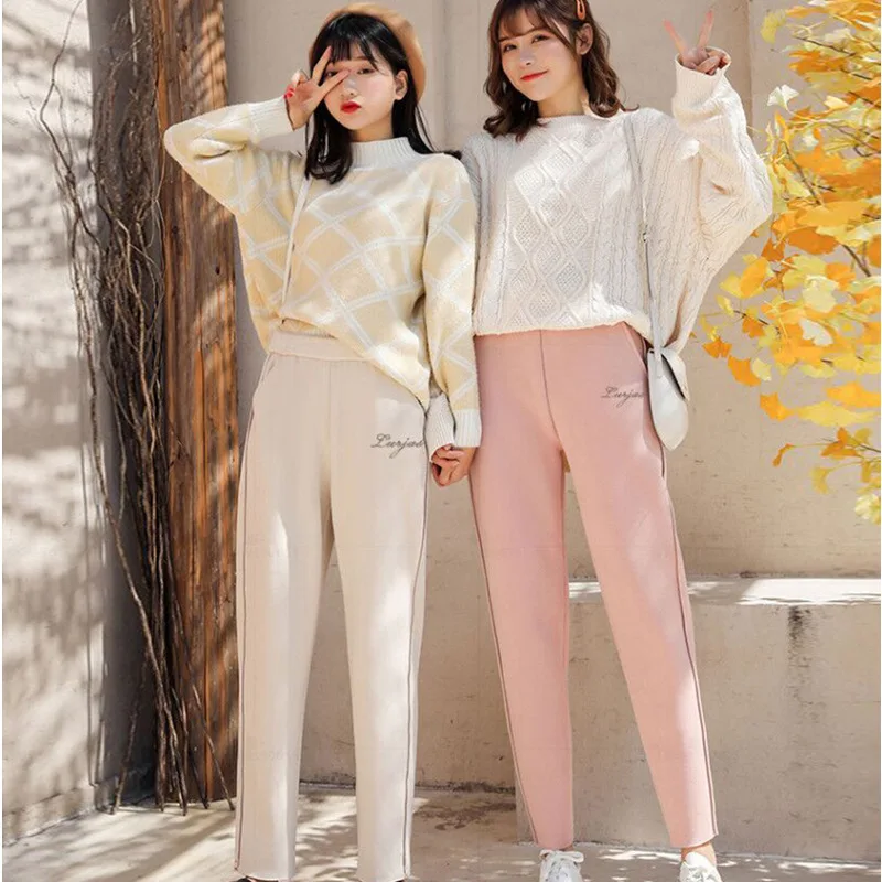 Женские брюки карандаш с высокой талией повседневные однотонные шаровары теплые