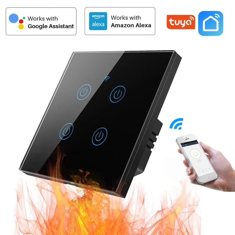 

Стеклянная панель Tuya Smart Life с сенсорным выключателем европейского стандарта, настенный переключатель Zero/Single Fire Line с голосовым управлением, ...