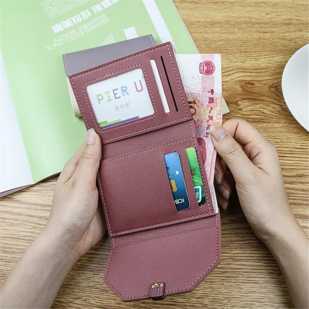 

Short Tri-fold Wallet Multi-card Coin Purse PU ID Credit Bank Business Name Card Holder Case Women Girls Party Clutch Money Bags