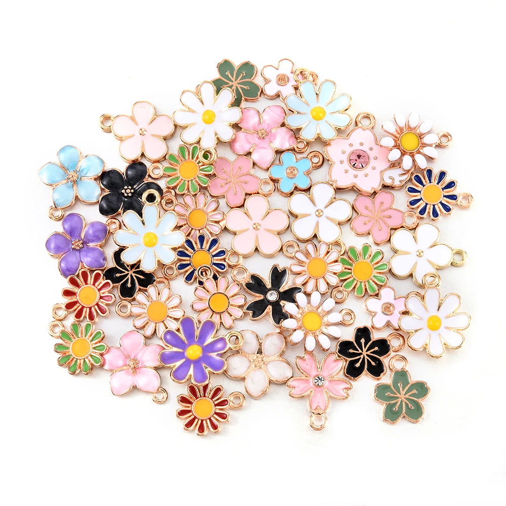 40pcs Assorted Mixed Enamel Alloy Daisy Flowers Pendant Charms DIY Accessories Christmas Jewelry Making