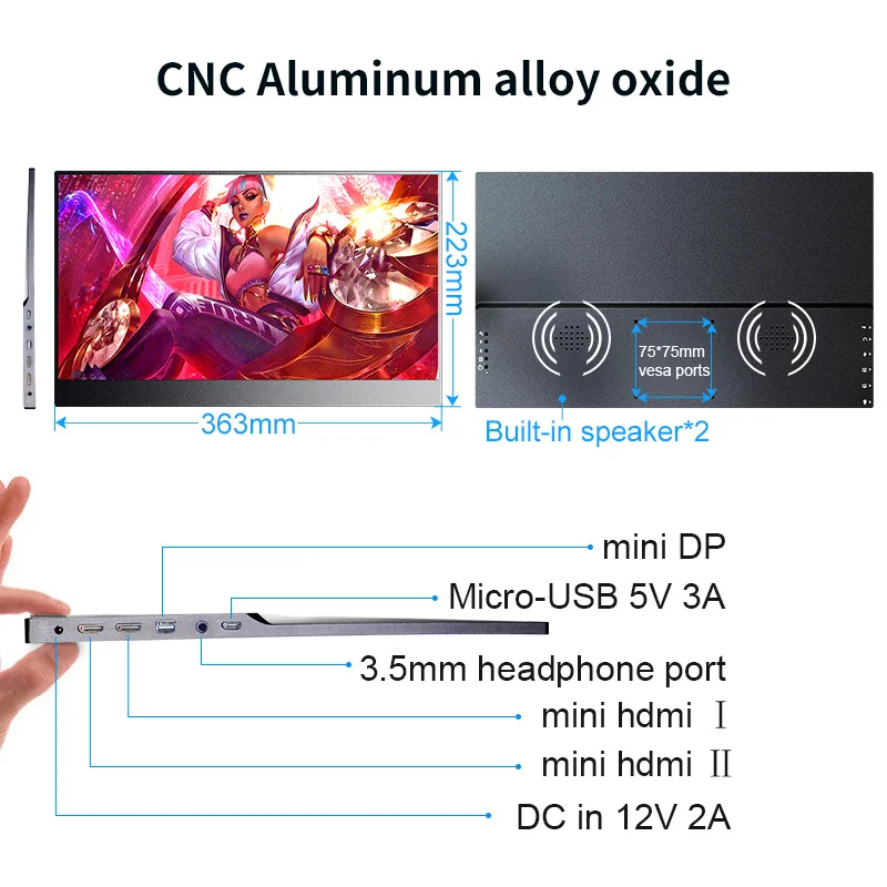 저렴한 4K 휴대용 모니터 노트북 HDMI LCD 게임 디스플레이 X 박스 X 시리즈 PS4 PS5 스위치 15.6 인치 라즈베리 파이 4 3 HDR 모바일 화면
