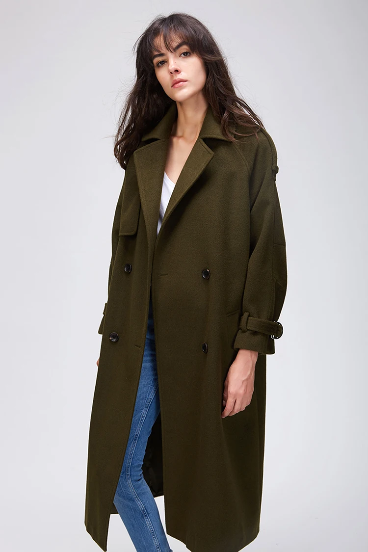 

Autumn Winter New Women's Casual wool blend trench coat oversize Double Breasted coat with belt