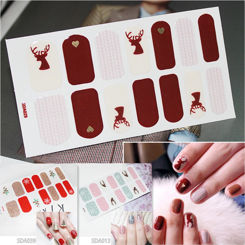 7 листов/Набор наклеек для ногтей DIY 3D наклейки самоклеющиеся рождественские