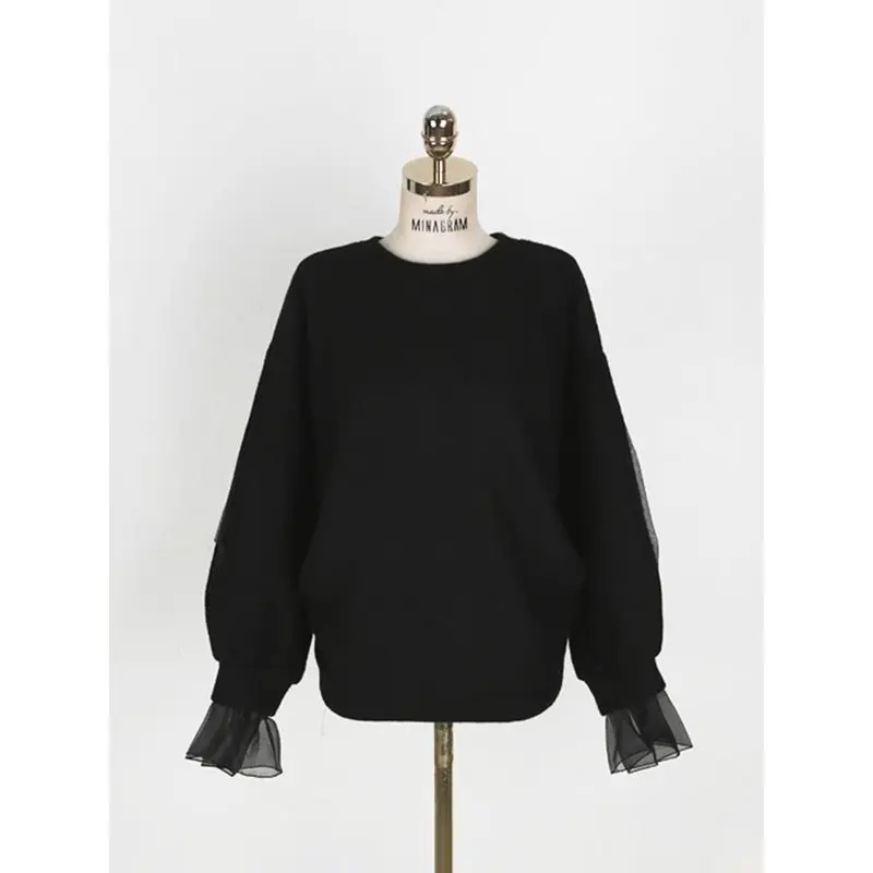 Осенне зимние рубашки повседневный свободный черный пуловер с длинными рукавами