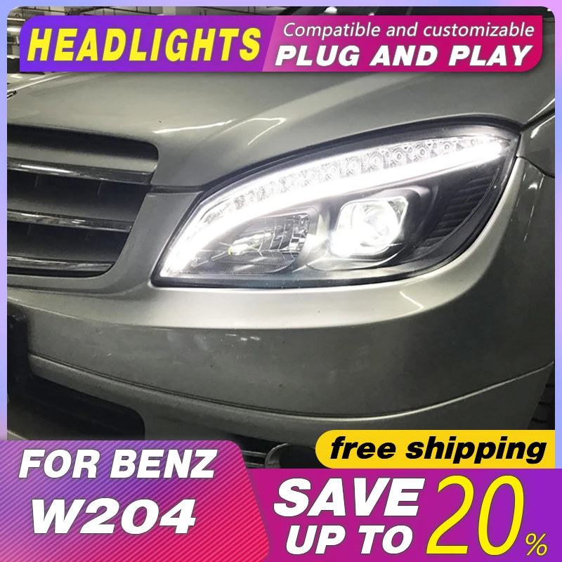 Автостайлинг фары для Benz W204 2007-2010 C300 C260 C200 светодиодные LED DRL Hid Биксеноновые