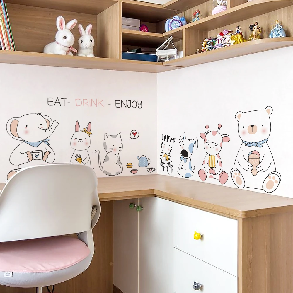 Горячие скандинавские Мультяшные животные настенные Стикеры для девочек