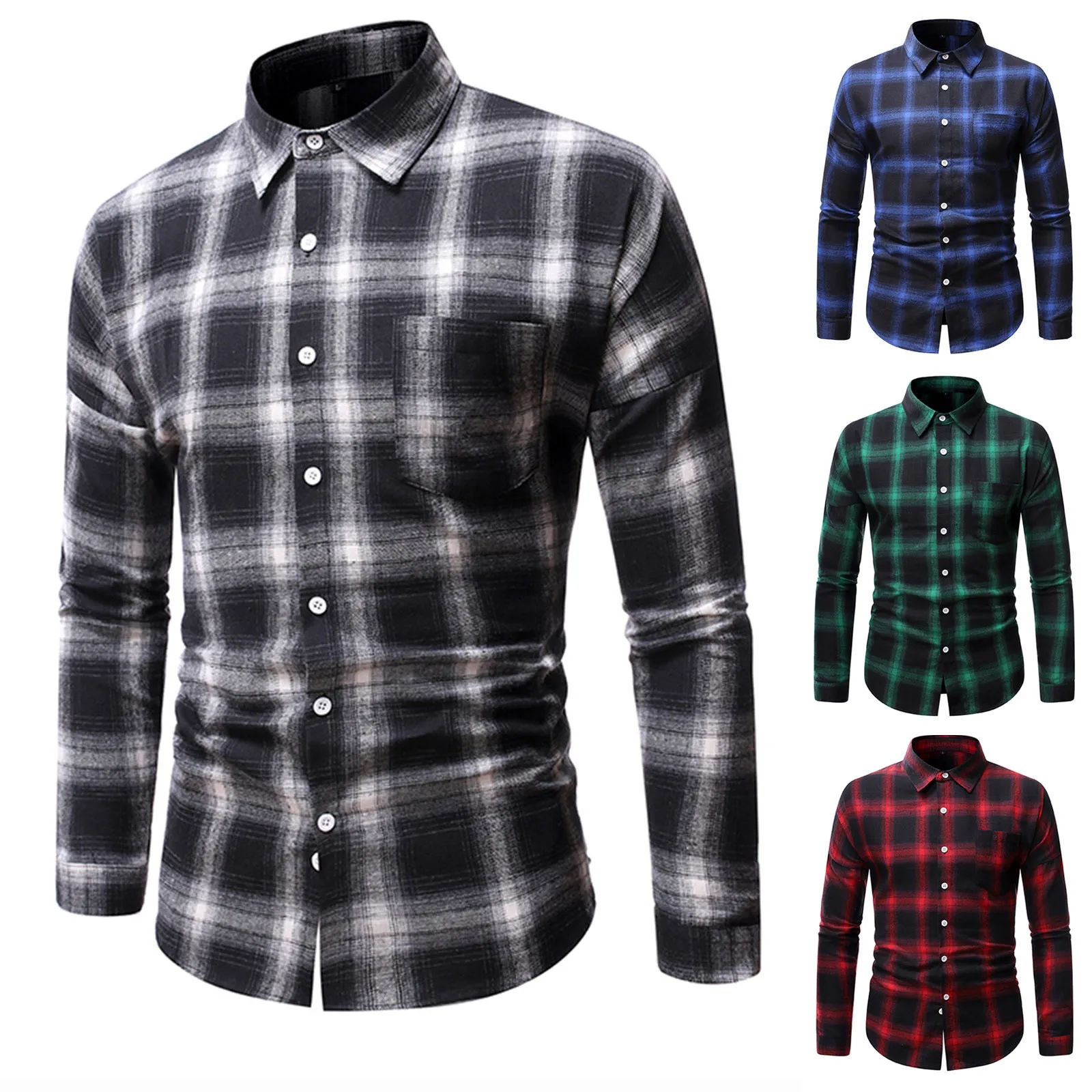 

Casual Plaid Shirt Men Slim Fit Wool Male Long Sleeve Shirts Men Turn-down Collar Fashion Brand New Men's Casual Shirts Tops