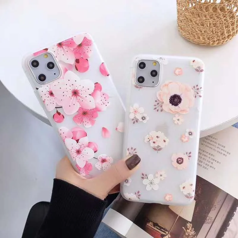 Роскошный чехол для телефона с 3D цветами iphone 11 pro max мягкий из ТПУ 5 s 5s SE 6 7 8 Plus XR XS Max