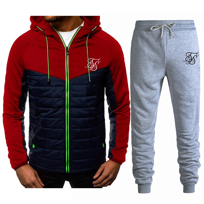 

Sik Sik 2021Winter New SikSilk Letter Printing Men's Hoodie Two-Piece Casual Fashion Men's Cardigan Jacket + Casual Pants Suit