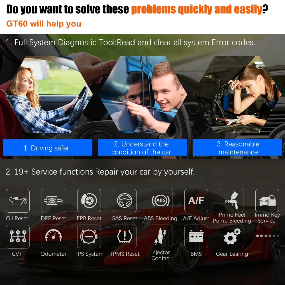 Диагностический сканер Foxwell GT60 OBD 2 профессиональный прибор для полной