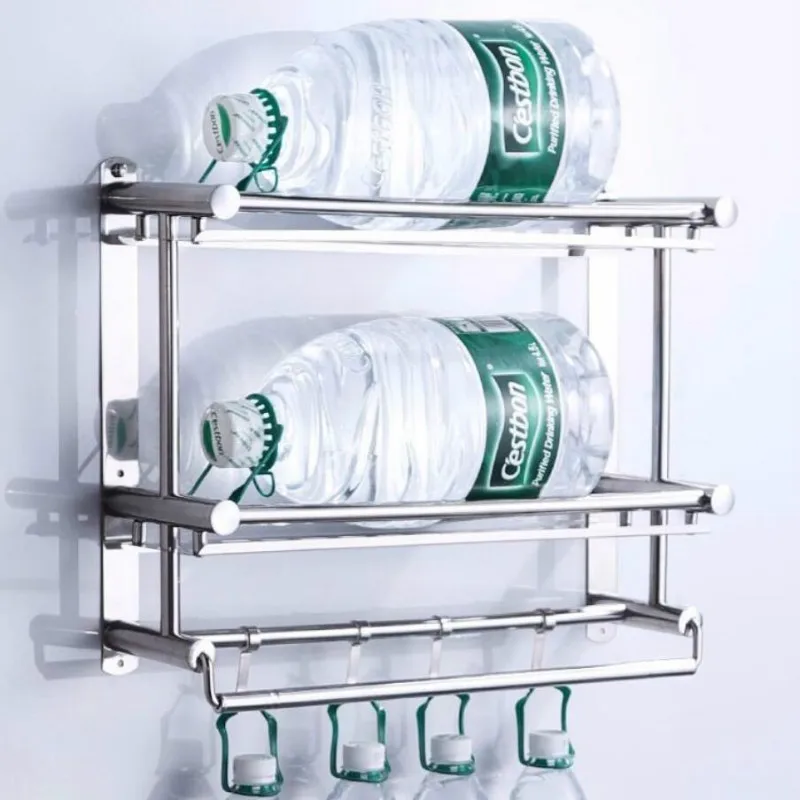 

Punch-free Load-bearing Strong Simple Style Stainless Steel Kitchen Bathroom Vanity Item Storage Rack Wall-mounted Shelf G8389