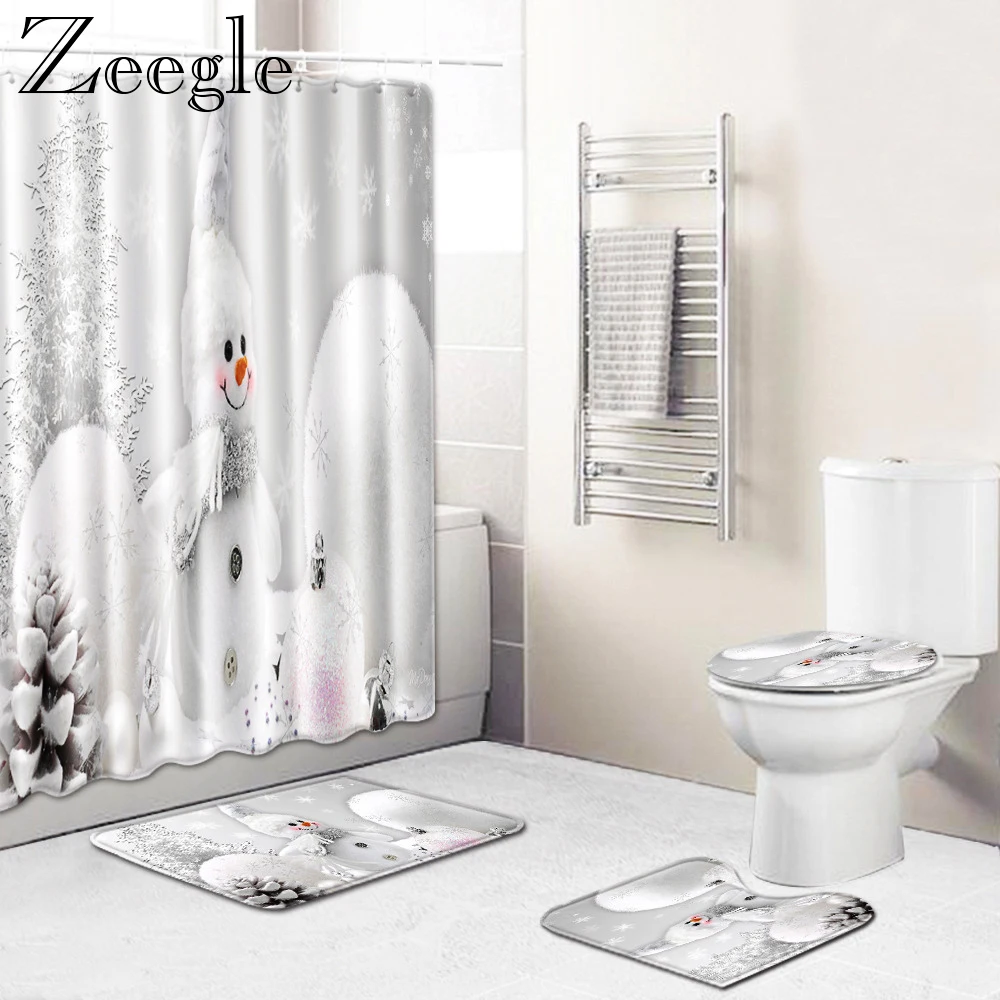 Zeegle Рождество шторы для ванной или душа стирающийся коврик набор абсорбирующий