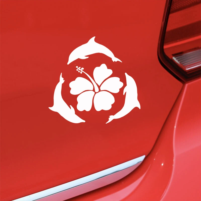 14 2 см * 13 6 Виниловая наклейка для автомобиля с рисунком дельфинов гибискусов