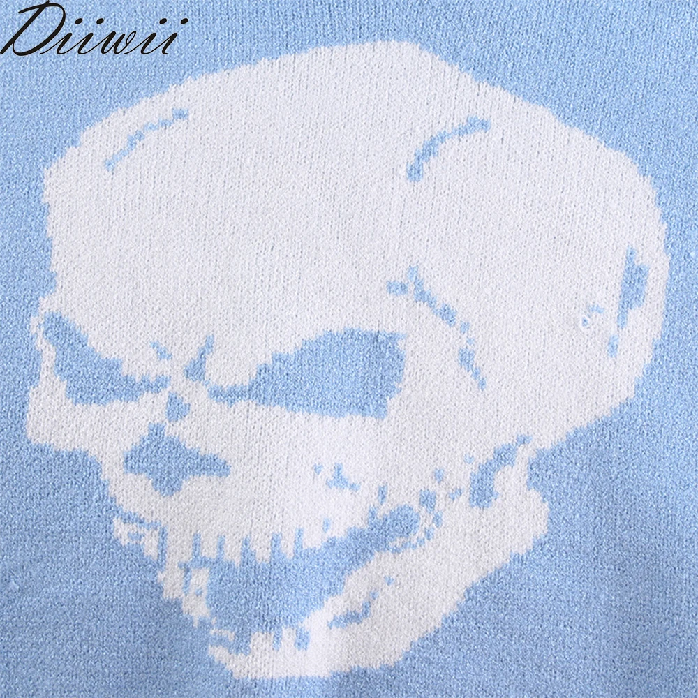 

DiiWii Hot Style Girls Top V Neck Skull Print Loose Long Sleeved Sweater