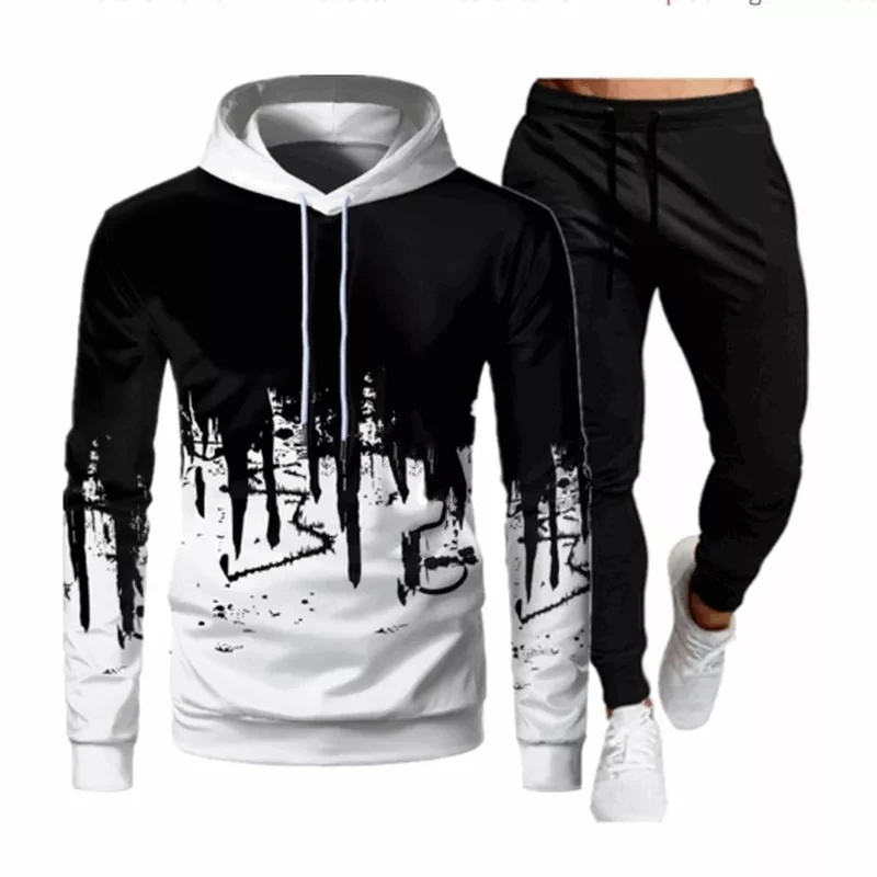 

New Fashion Mens Clothing Pullovers Sweater Cotton Men Tracksuits Hoodie Two Pieces + Pants Sports Shirts Fall Winter Track suit