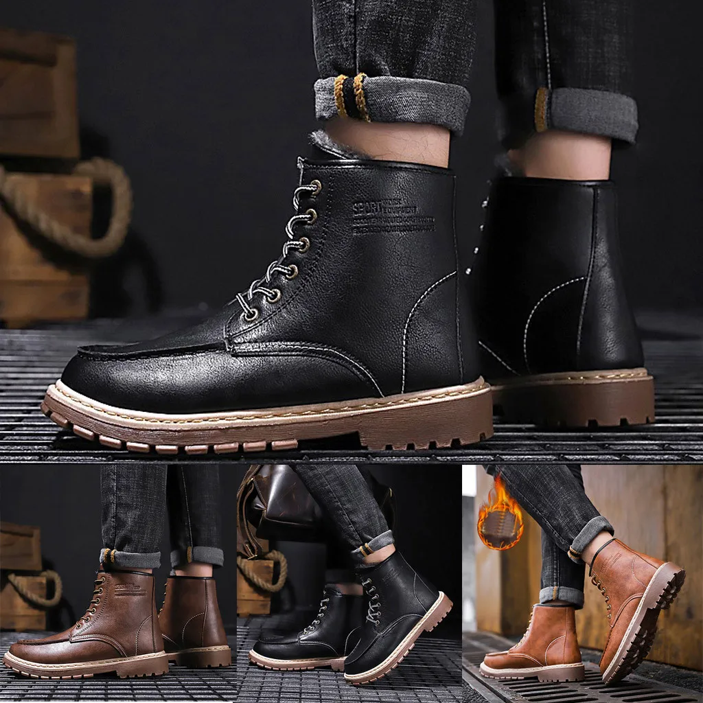 Модные мужские высокие ботинки JAYCOSIN в стиле ретро с кружевом и круглым носком