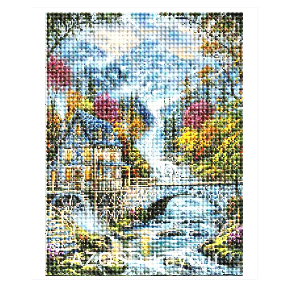 Алмазная вышивка AZQSD пейзаж ручная работа алмазная живопись деревня мозаика