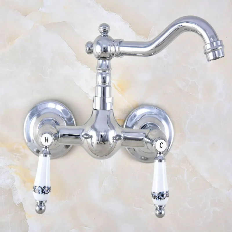 Полированный хромированный латунный настенный кухонный поворотный кран для