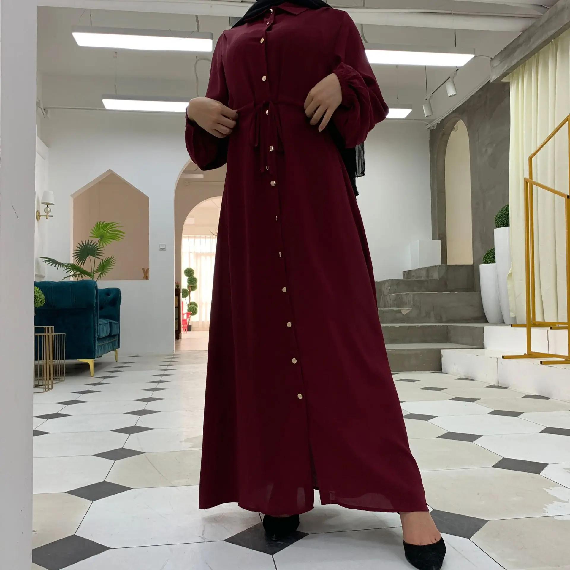 Muslim Dress Women Dubai Abaya Turkey Hijab 2021 Autumn Long Sleeve Buttons Sundress Islamic Clothing Abayas Maxi Vestidos CM005