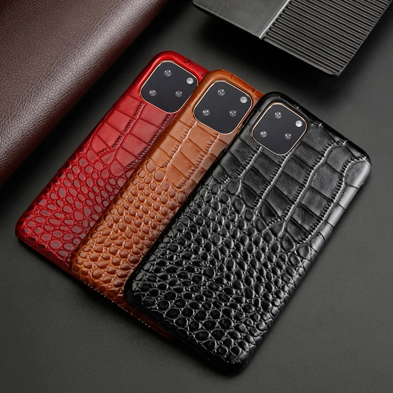 

Real Genuine Leather Phone Case For iPhone 11 12 Pro Max Mini XS XR X SE2 7 8 Plus Luxury Cover Cute Croco Thin Hard Back Cases