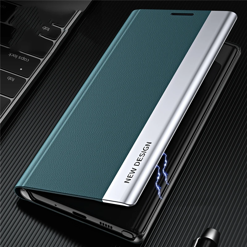 Magnetic Leather Flip Case For Samsung Note 10 plus Note 8 9 20+ Cover Plating PU leather  Flip Stand Full Protection Hard Case