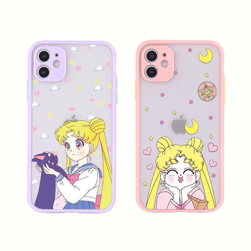 

kawaii Sailor Moon Phone Case for iPhone 12 Mini 11 Pro X XS Max XR 8 7 6 6s Plus Hard Matte Back Cover Fundas