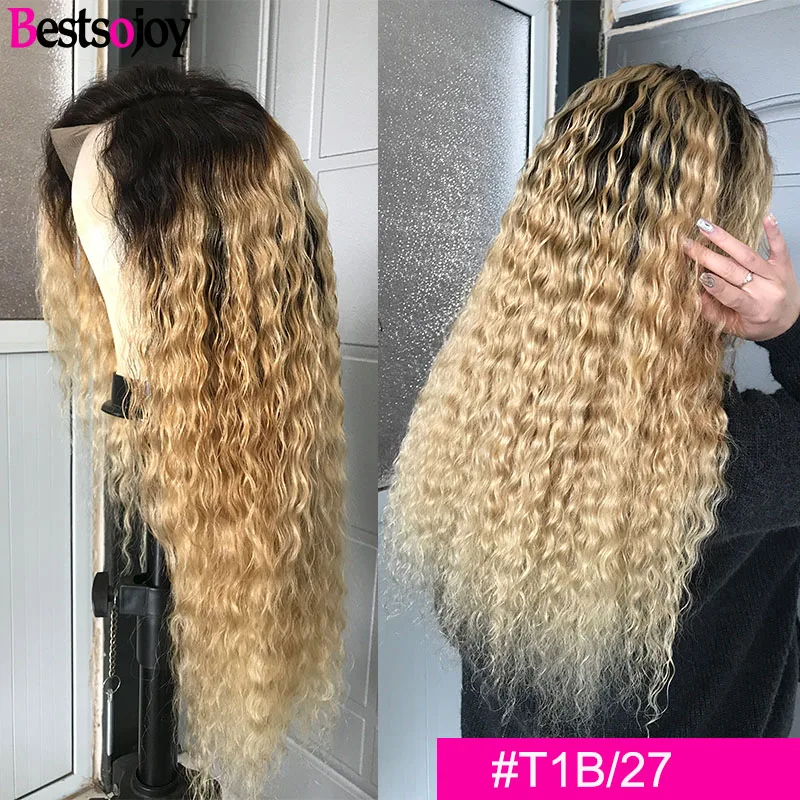 T1B/27 Bestsojoy "-26" 613 блонд вьющиеся фронтальные парики Омбре цветные бордовые Имбирные кружевные передние человеческие волосы парики remy волосы для женщин - Цвет: T1B/27