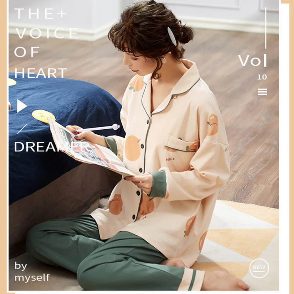 

Autumn New Long Sleeve Pajamas Women's Cardigan Knitted Cotton Home Suit Women's Pajamas pajama sets