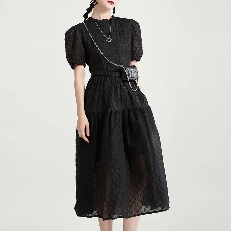 

Женское платье с пышными рукавами, черное свободное Повседневное платье с рукавами-фонариками, модель T27 на лето, 2021