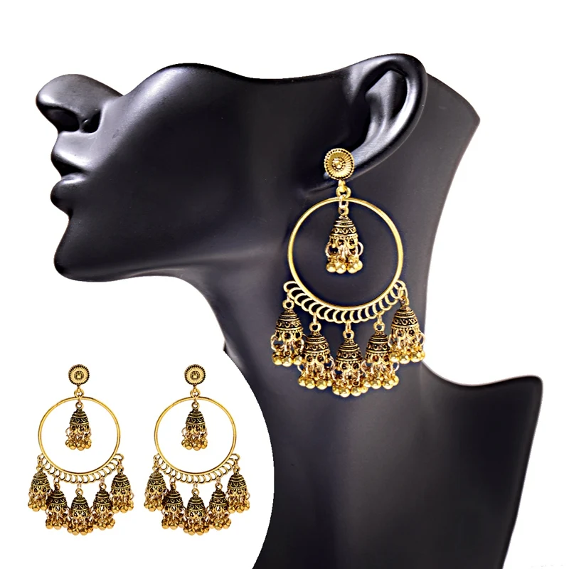 TopHanqi индийской jhumka серьги для женщин ювелирные изделия в богемном стиле