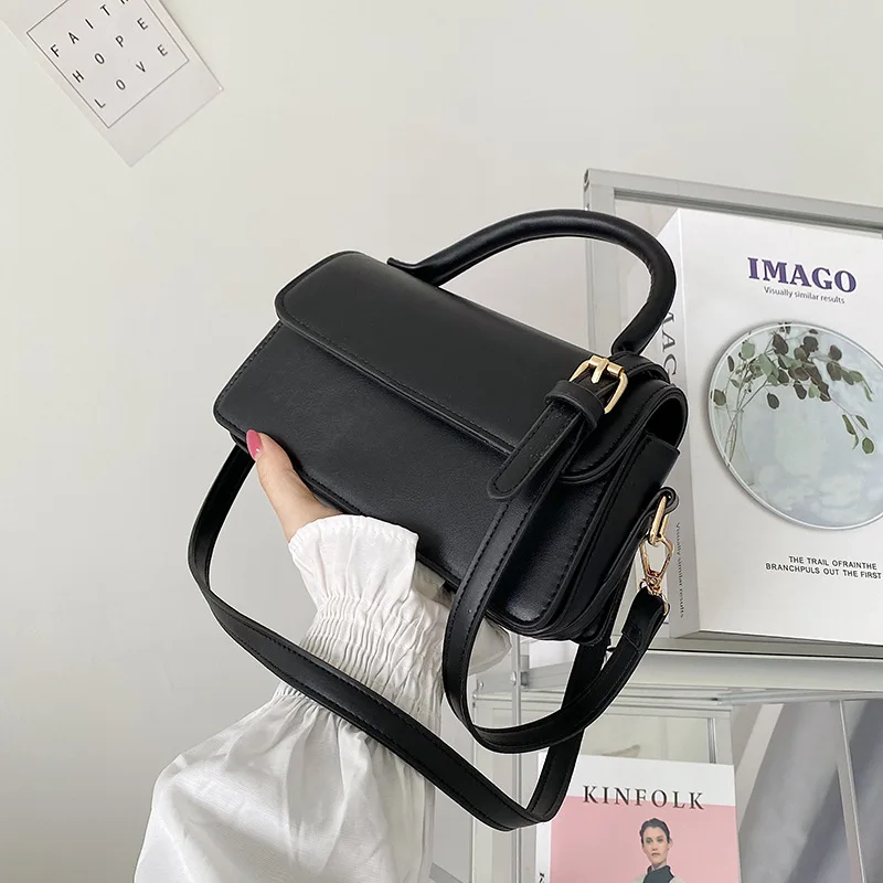 

Korean Style Handbag New Pure Color Women's Short Handle Handbag High Quality PU Messenger Bag Simple Female's Small Square Bag