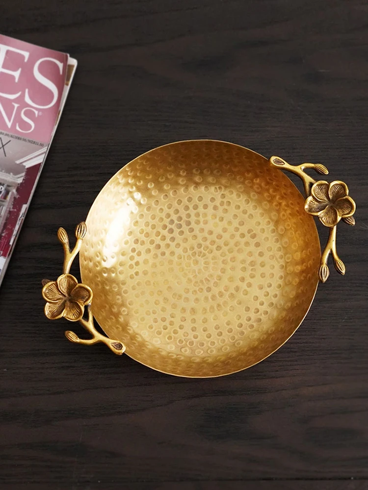 

Handmade Plum Blossom Retro Storage Plate Brass Hammer Pattern Fruit Plate Jewelry Plate Ornaments Imported From India