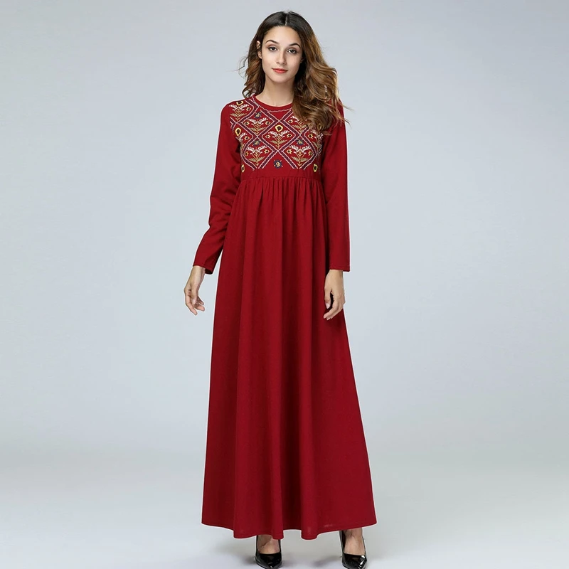 Женское элегантное этническое платье с цветочной вышивкой свободного размера