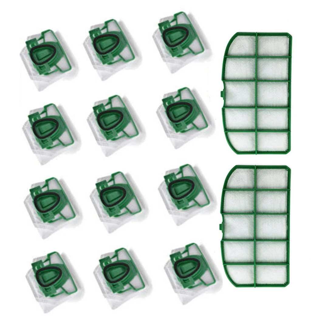

12 Vacuum Cleaner Bags + 2 Motor Protection Filters For Vorwerk Kobold VK200 VK Household Cleaning Parts