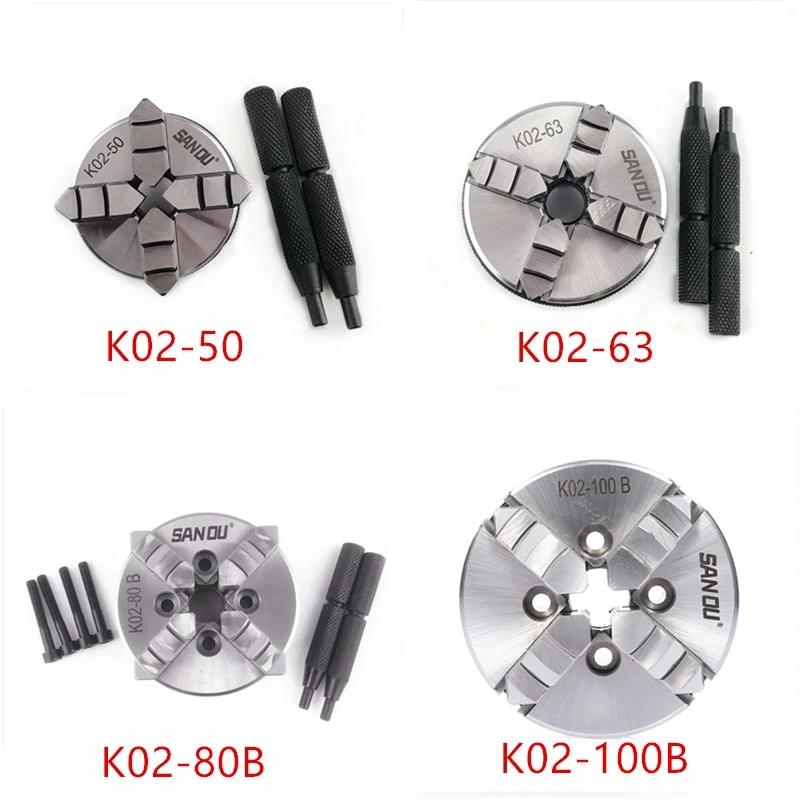 Реверсивный самоцентрирующийся токарный патрон K02 50 мм Mini 4 с резьбой M14 со