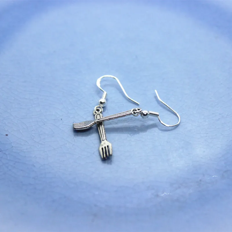 Забавный нож вилка ложка посуда гипоаллергенные серьги Женская мода креативные