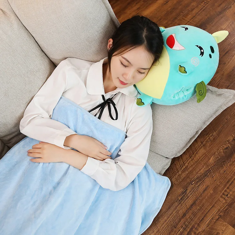 

Soft Colorful Stuffed Animal 3 In 1 Pillow with Blanket Kawaii Plush Dinosaur Unicorn Elephant Children Cartoon Gift Cat Toy for