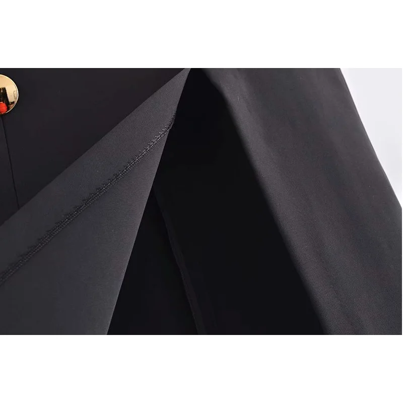 

Women Vintage Skirt Double Breasted Design Black Straight Faldas Mujer Office Lady Back Zipper Split Vestidos