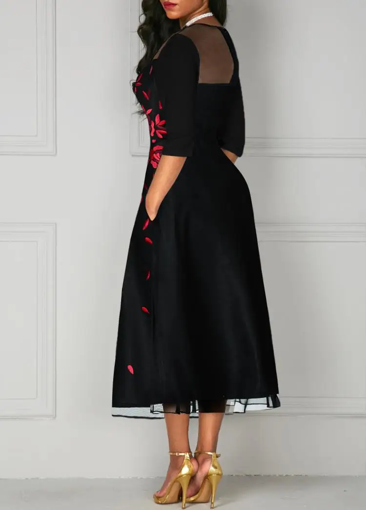 

L-5xl sexy evening long maxi dress plus size party night dress women spring summer dress floral black mesh big size dresses