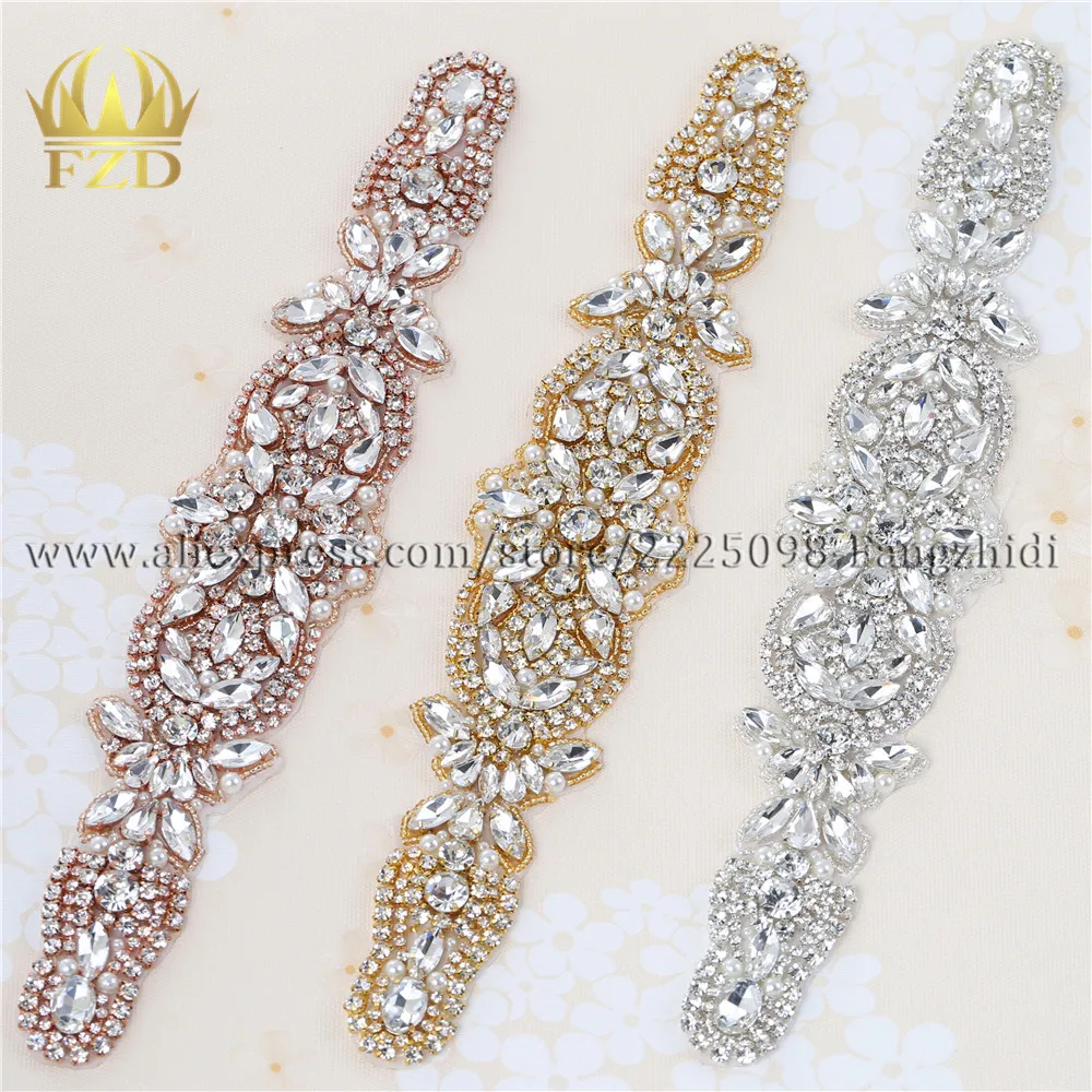 

(30pieces) Wholesale Handmade Hot Fix Strass Sew On Diamante Bridal Beaded Appliques for Wedding Dress Wristbands Belts Trim DIY