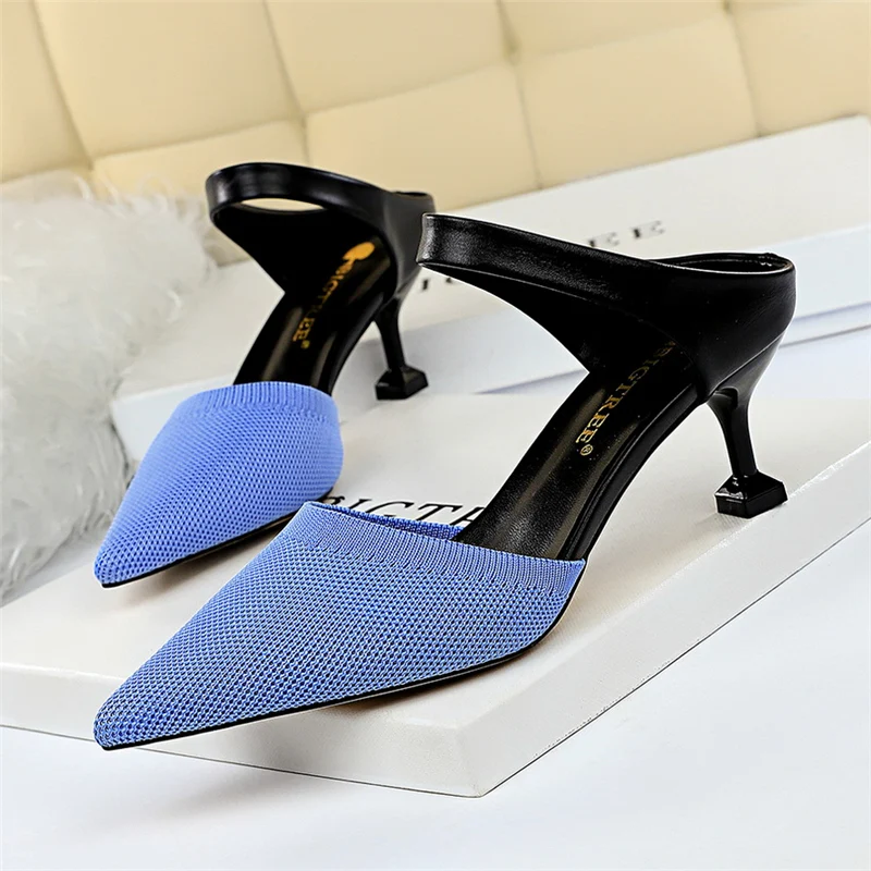 2020 летние новые роскошные женские туфли на низком каблуке Цвет синий зеленый
