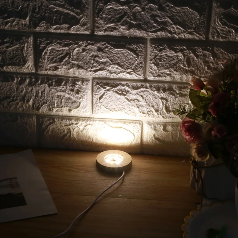 

Handmade Resin Art Mini Thin LED Wood Display Base Resin Display Round Wooden Night Base Resin Ornament Stand DIY Crafts