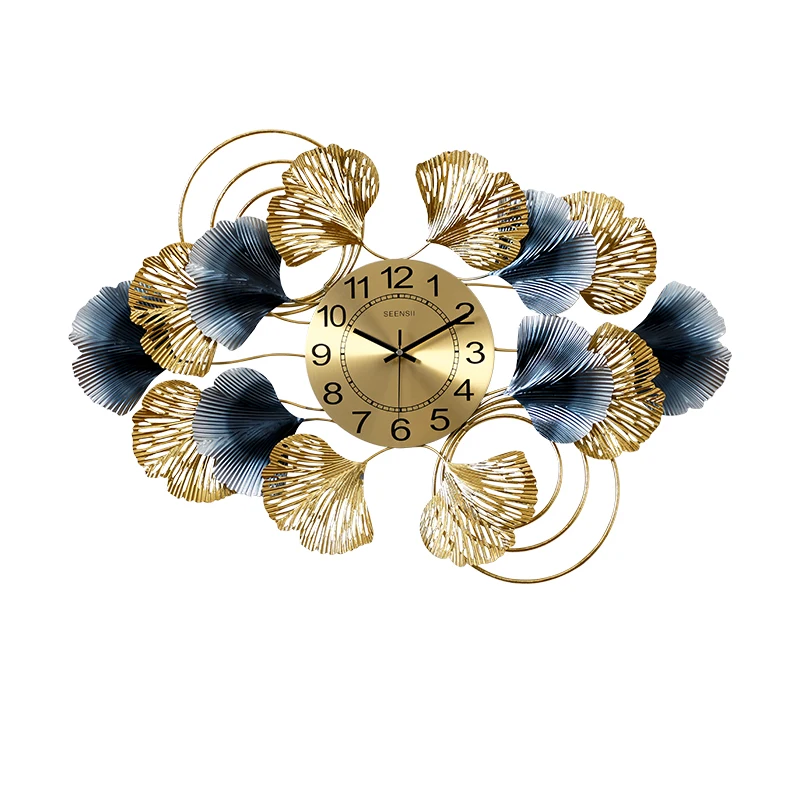 Chinese Ginkgo Leaf Wrought Iron Wall Clock Hanging Decoration Home Livingroom Mural Crafts Hotel 3D sticker | Дом и сад