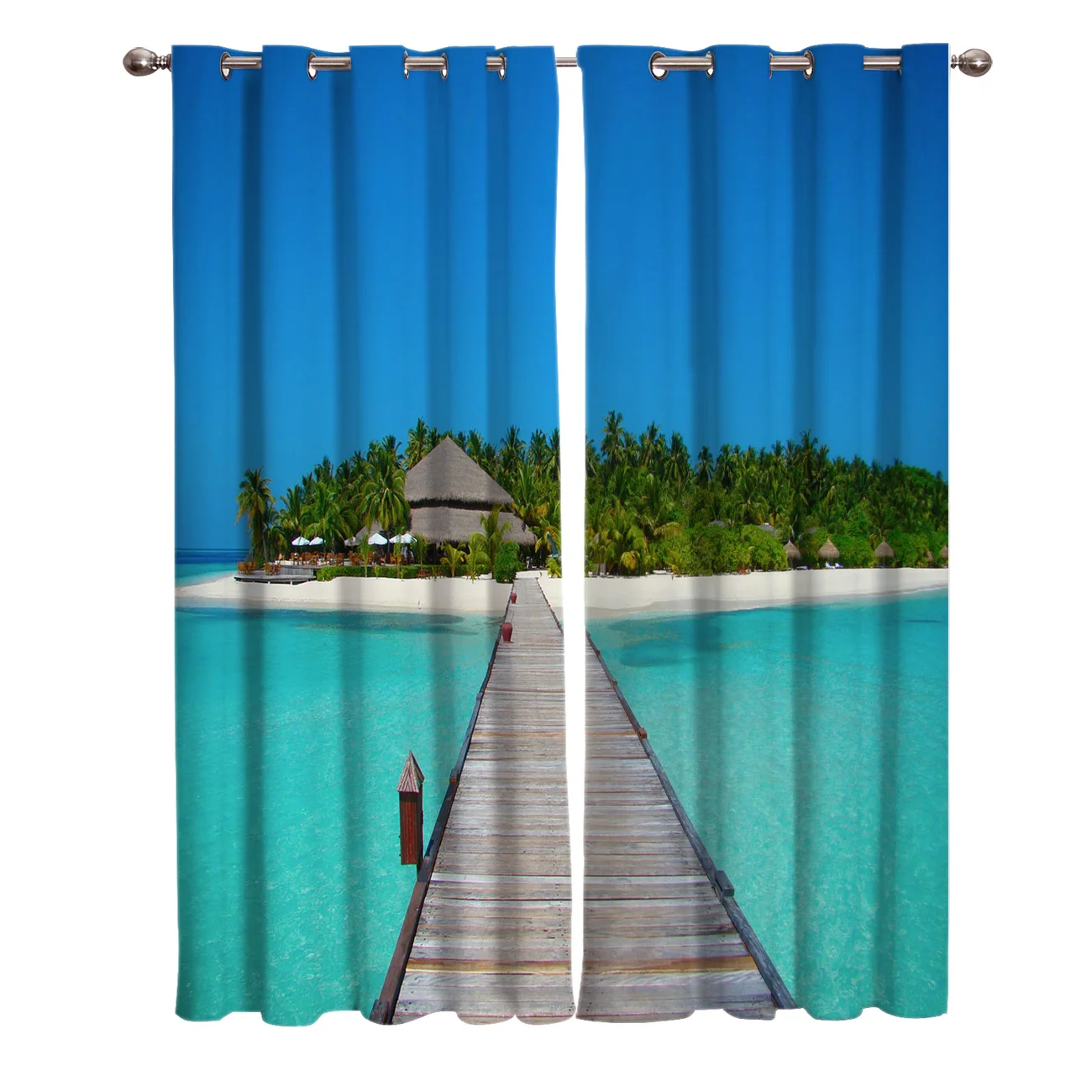 Остров пляж морской курорт синее озеро оконные шторы живописные для гостиной